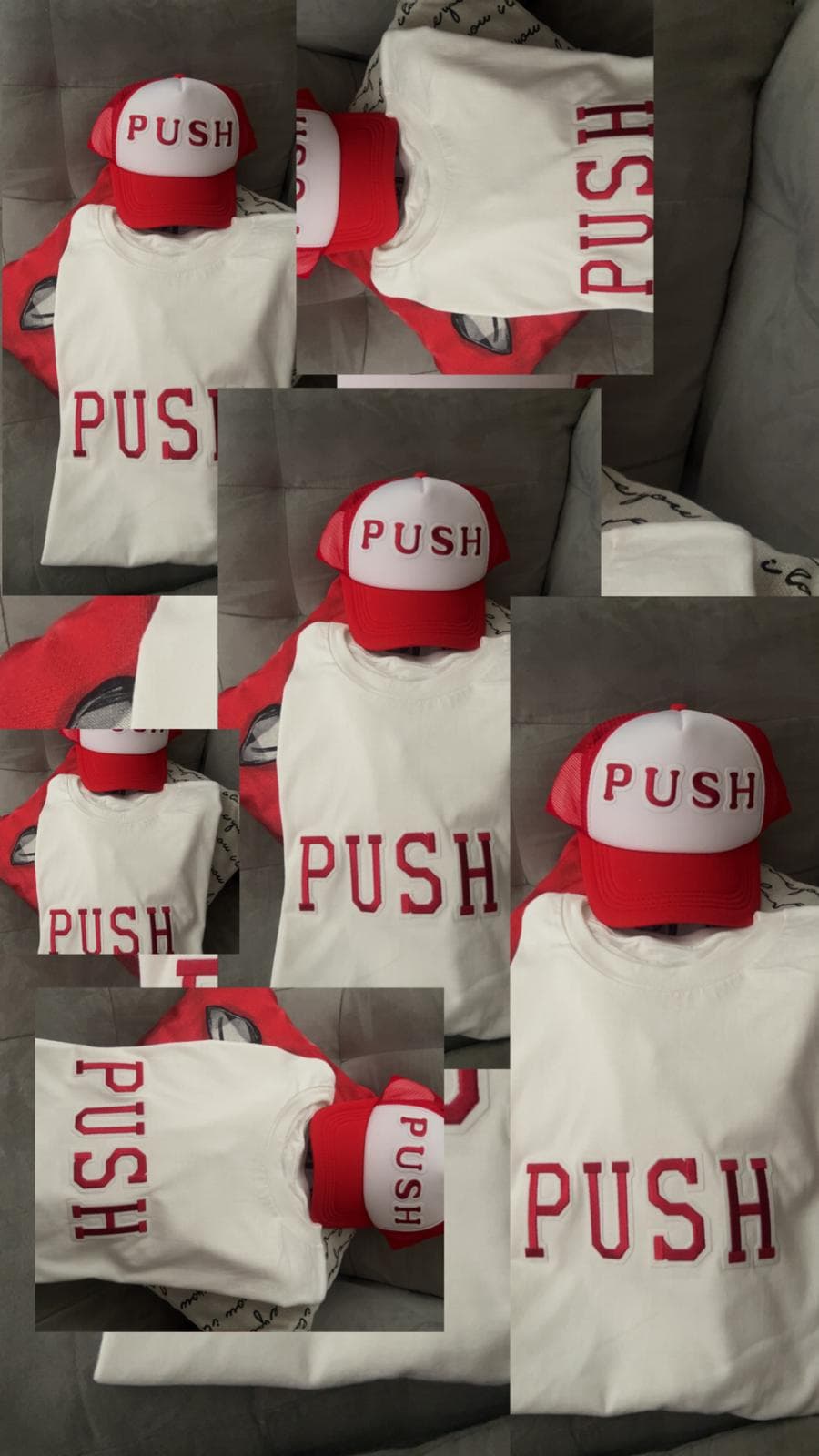 DMG PUSH trucker hat laid with the matching shirt